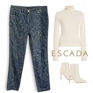 ESCADA BLUE GOLD SHIMMER METALLIC DENIM STRAIGHT LEG JEANS SZ 38 / 8
